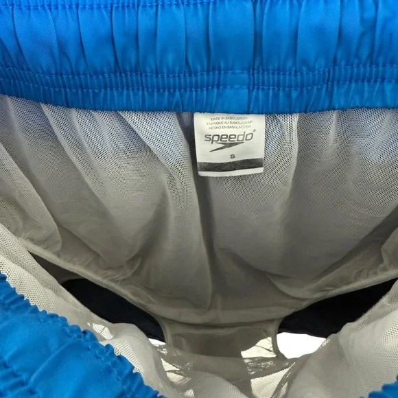 Speedo Mens Swim Trunks Dark Blue Bright Blue Color Block Drawstring Size Small - Picture 8 of 9